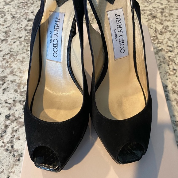 LIKE NEW Jimmy Choo suede/snake black sling back - Picture 3 of 7